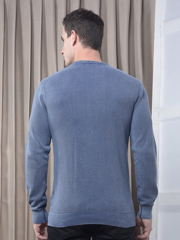 cobb solid washed blue round neck sweater