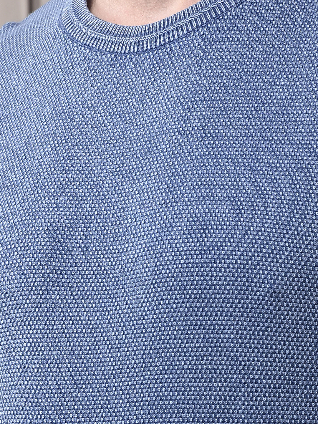 COBB SOLID WASHED BLUE ROUND NECK SWEATER