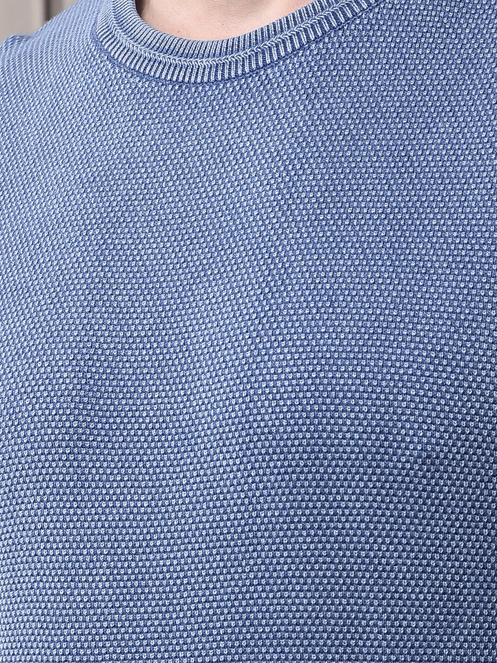 COBB SOLID WASHED BLUE ROUND NECK SWEATER