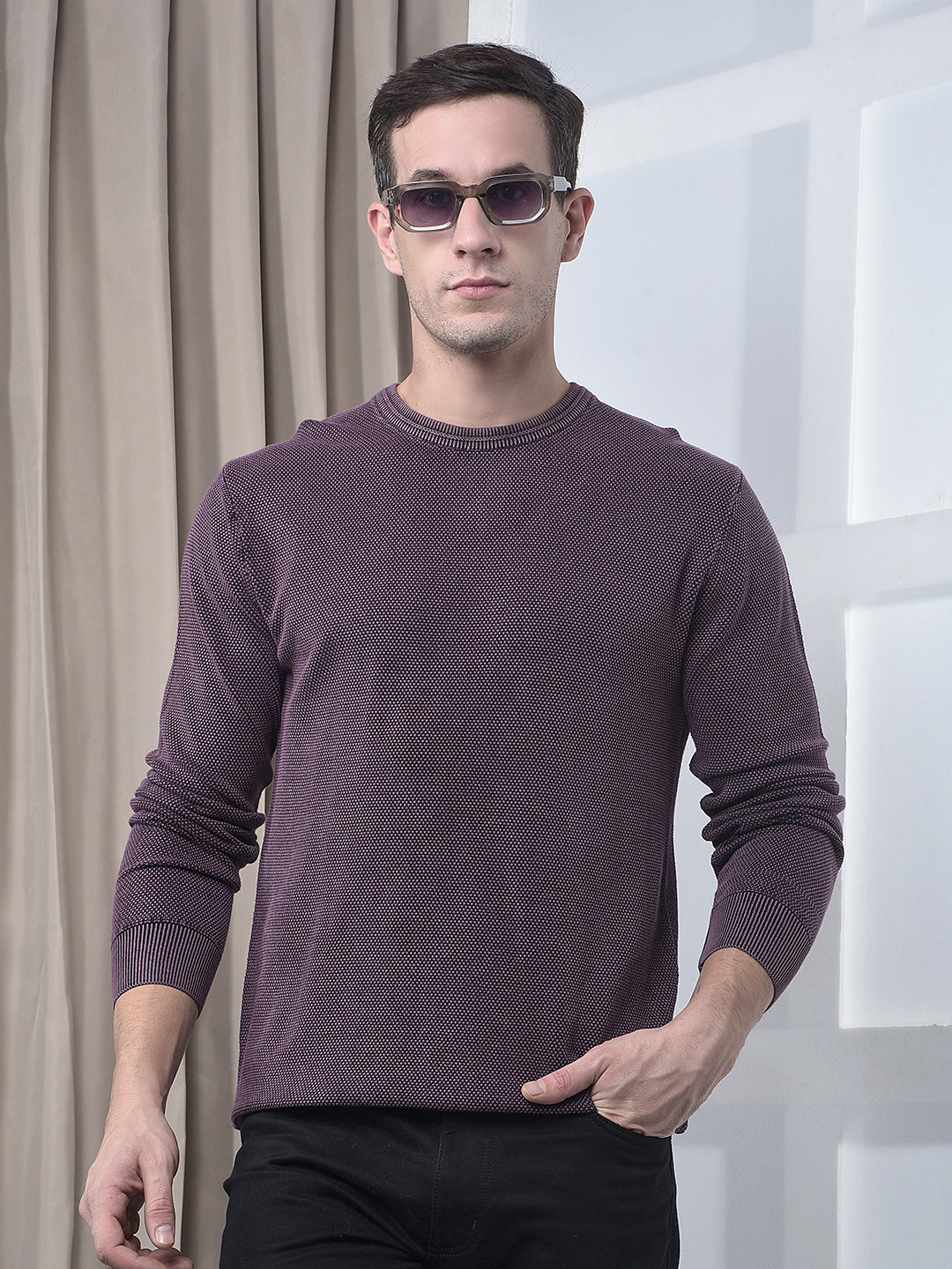 cobb solid mauve round neck sweater