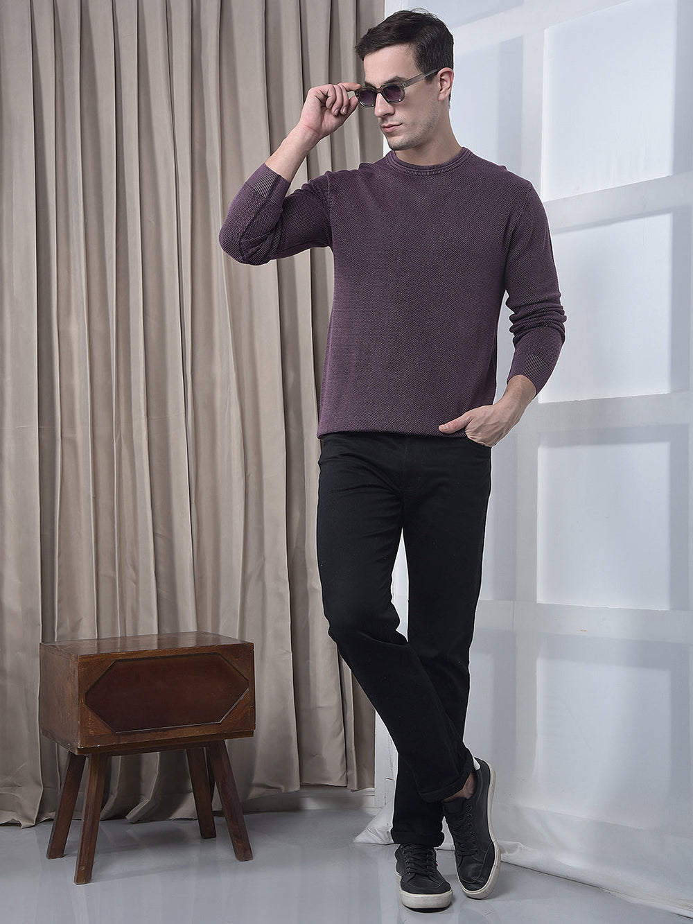 cobb solid mauve round neck sweater