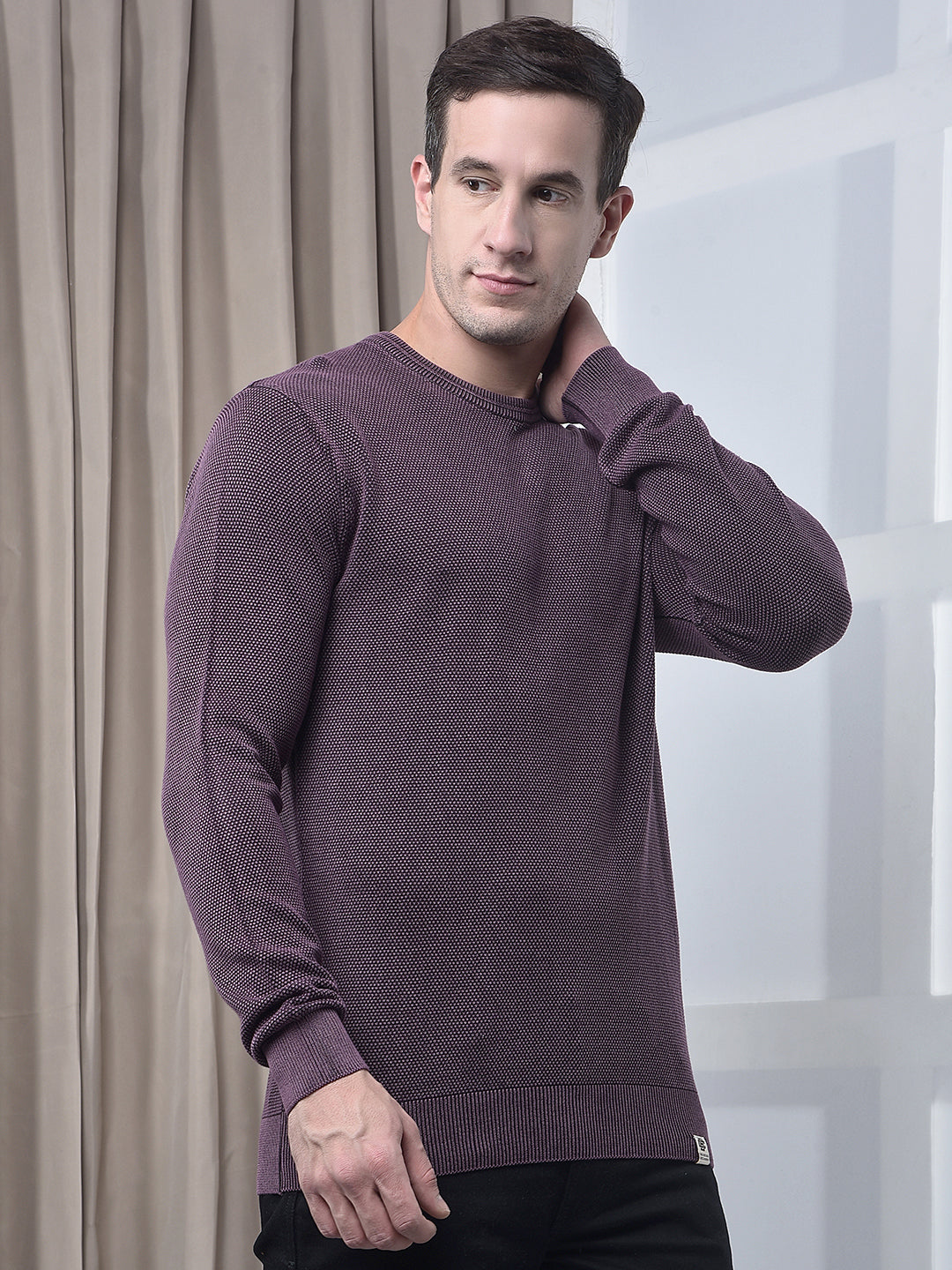 COBB SOLID MAUVE ROUND NECK SWEATER