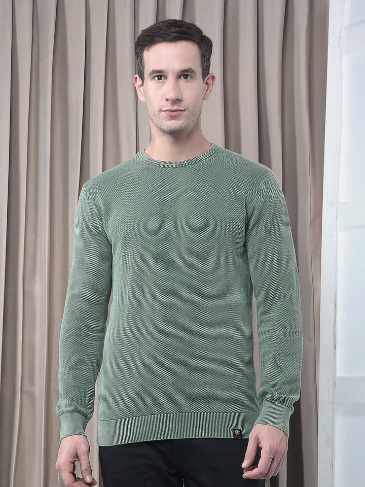 cobb solid washed green round neck sweater