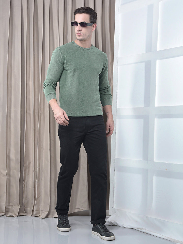 cobb solid washed green round neck sweater