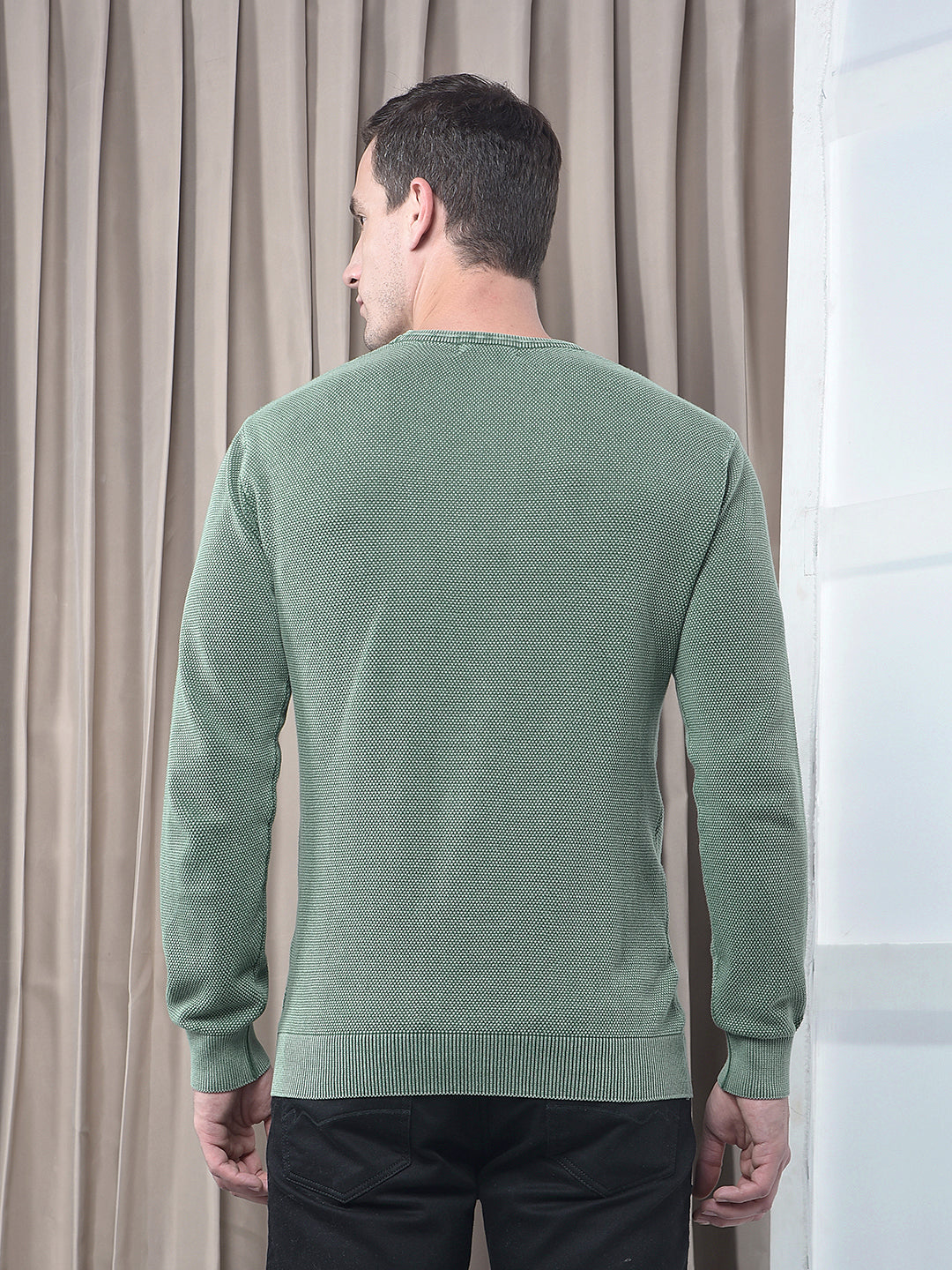 cobb solid washed green round neck sweater