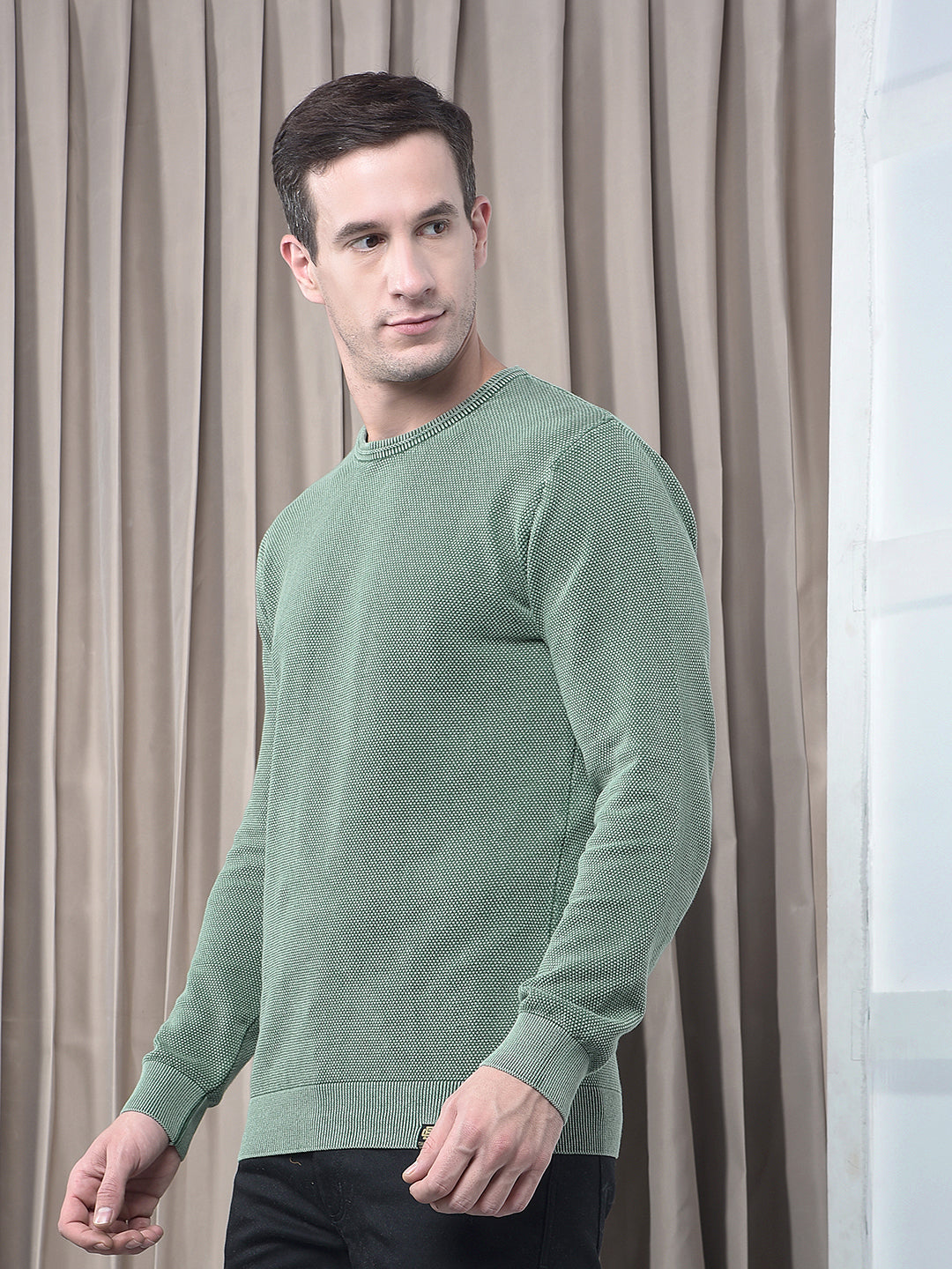 cobb solid washed green round neck sweater