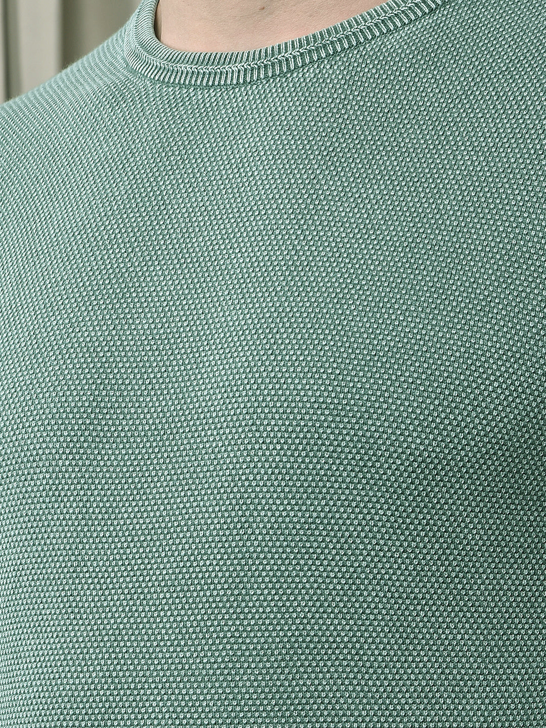 COBB SOLID WASHED GREEN ROUND NECK SWEATER