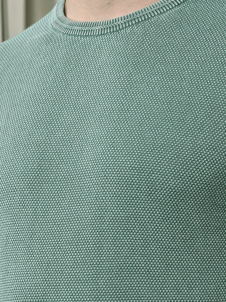 COBB SOLID WASHED GREEN ROUND NECK SWEATER