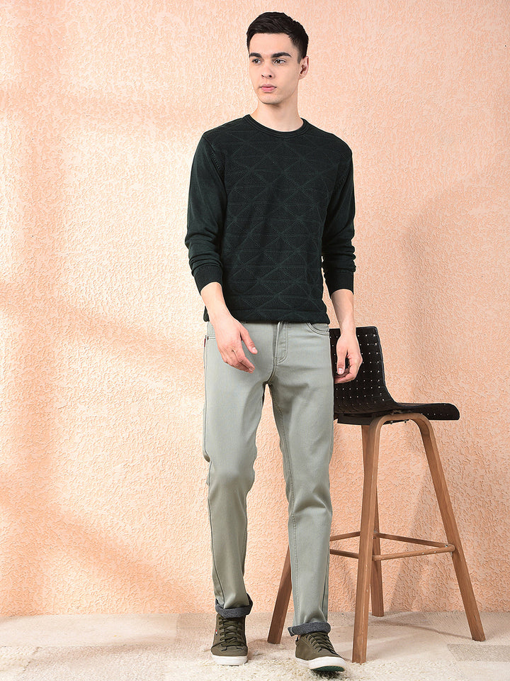 cobb bottle green self-design round neck sweater