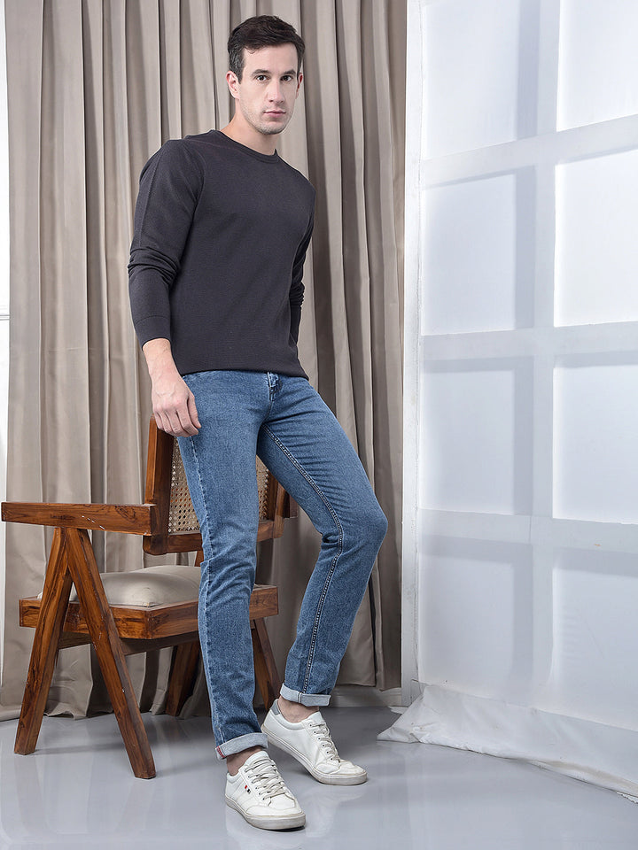 cobb solid charcoal grey round neck sweater