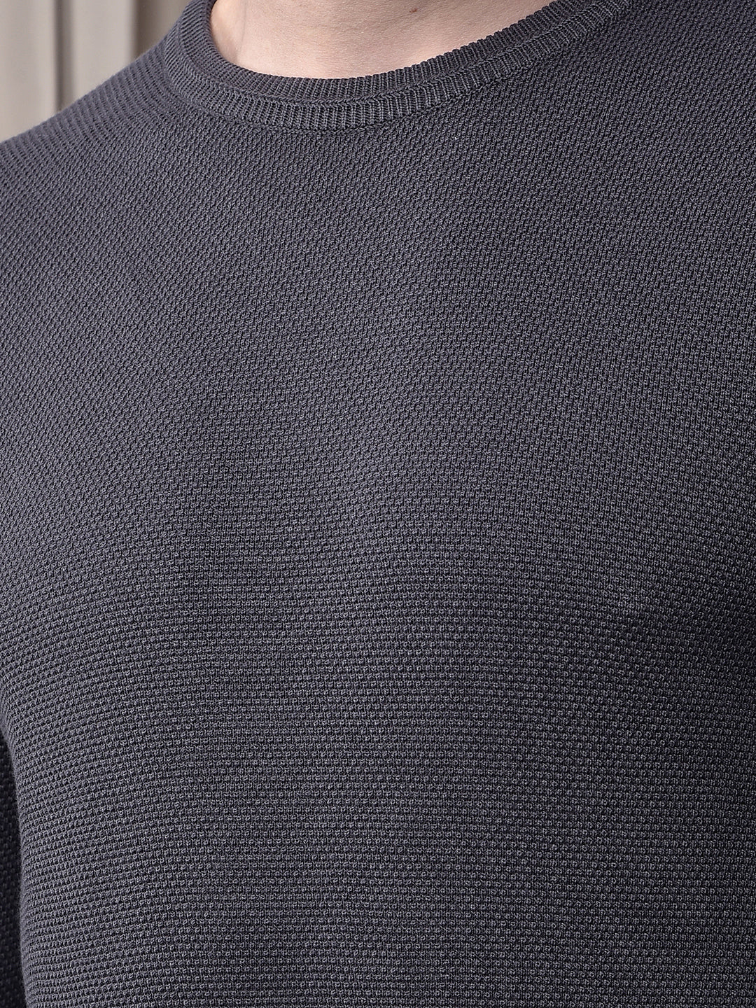 COBB SOLID CHARCOAL GREY ROUND NECK SWEATER