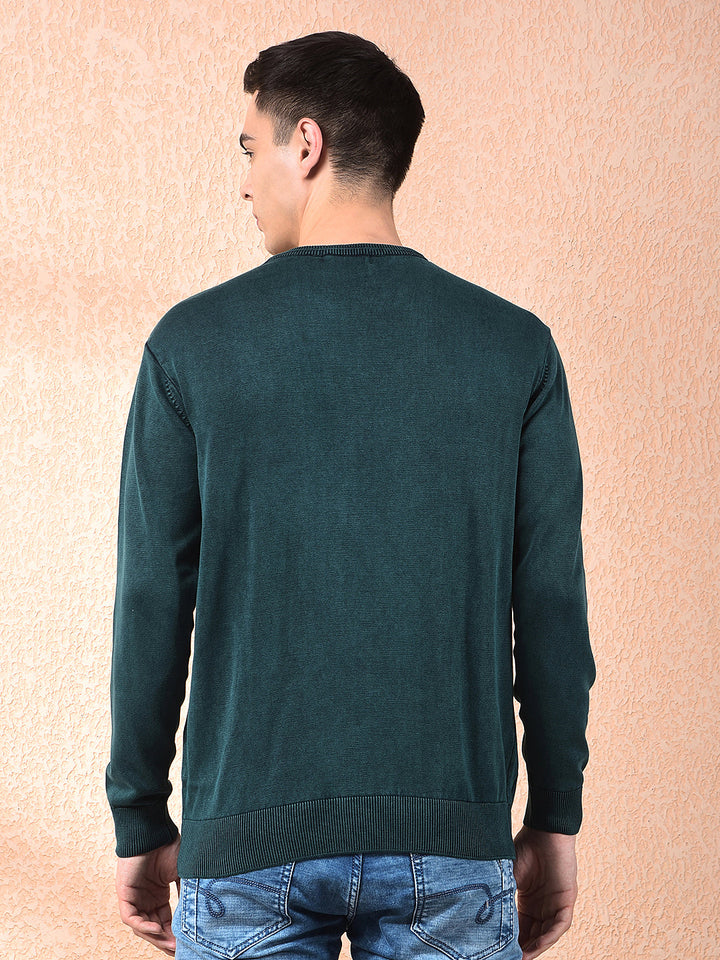cobb bottle green self-design round neck sweater