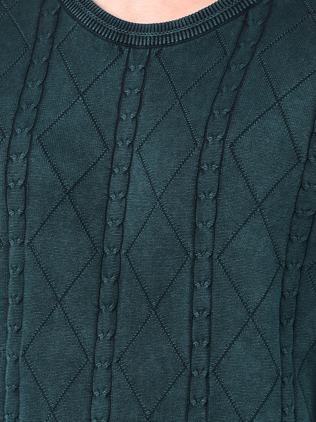 cobb bottle green self-design round neck sweater