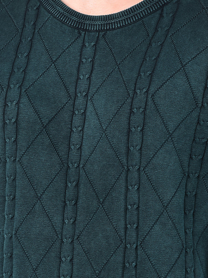 cobb bottle green self-design round neck sweater