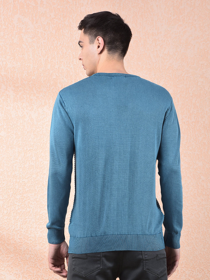 cobb teal blue striped round neck sweater