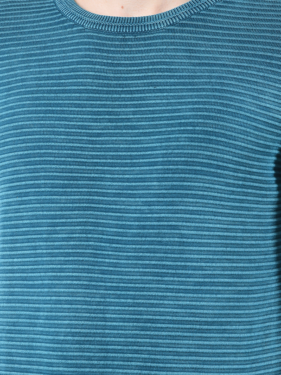 cobb teal blue striped round neck sweater