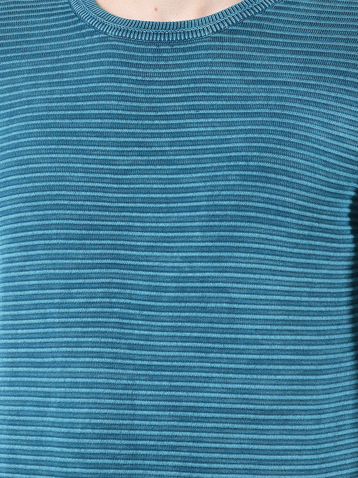 cobb teal blue striped round neck sweater