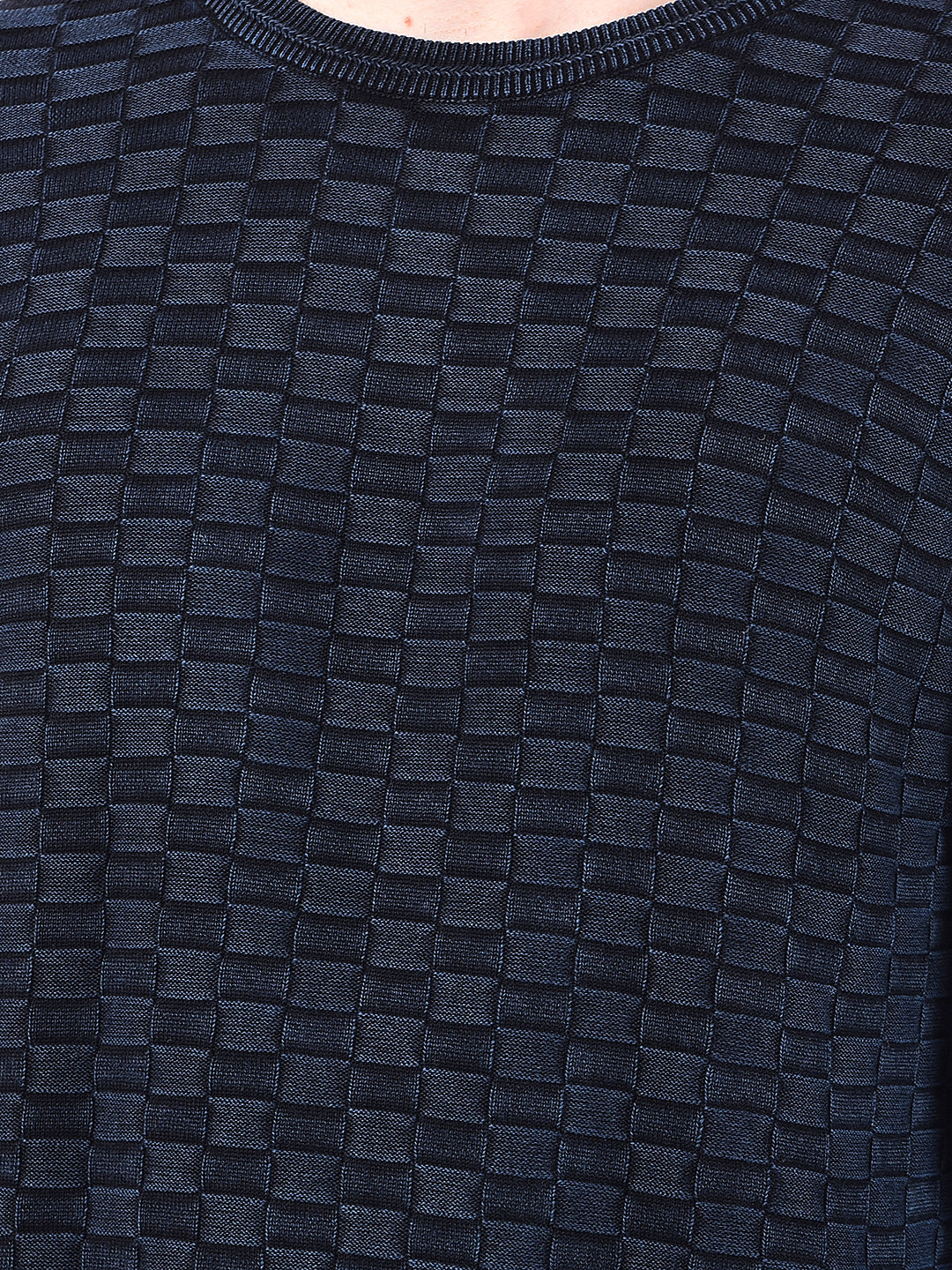 cobb navy blue self-design round neck sweater