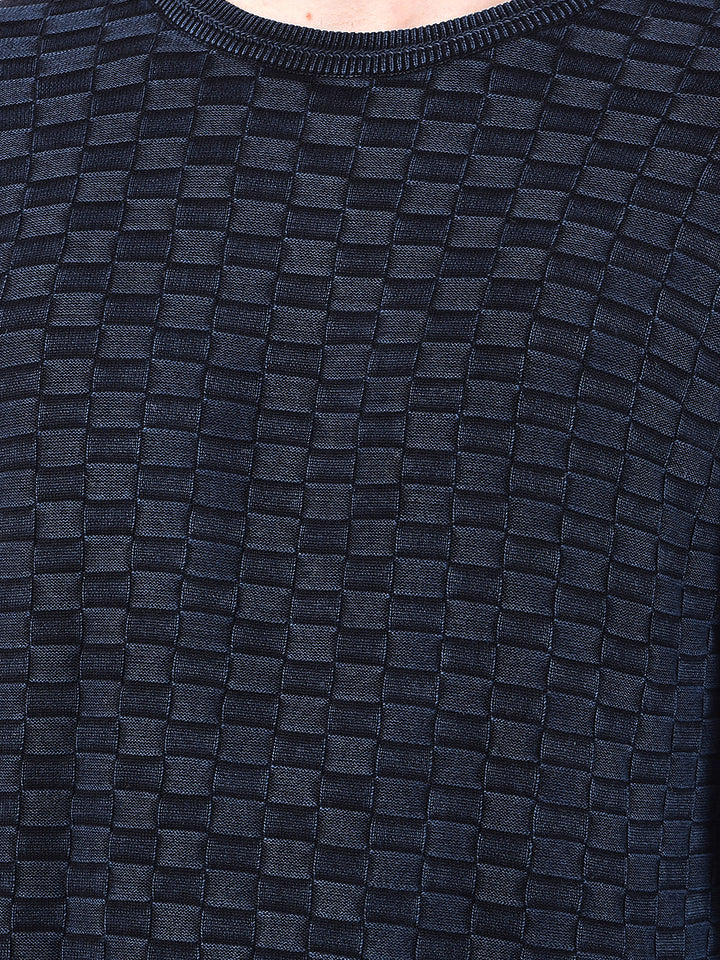 cobb navy blue self-design round neck sweater