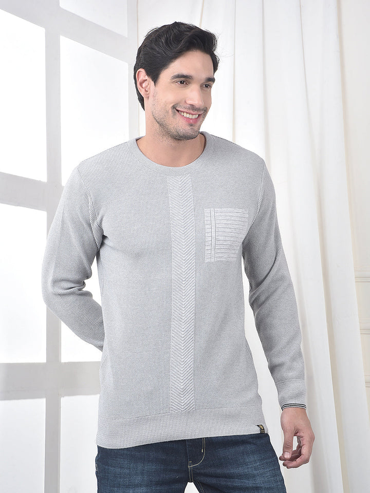 cobb light grey self-design round neck sweater
