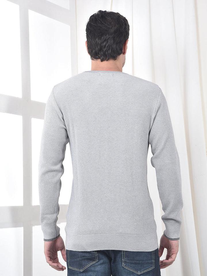 cobb light grey self-design round neck sweater