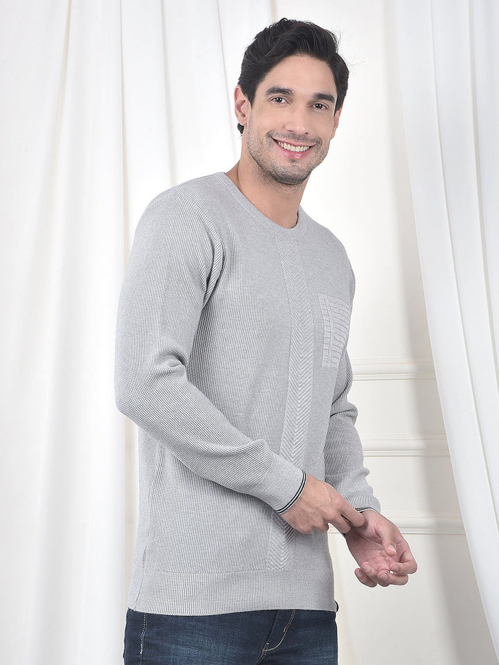 cobb light grey self-design round neck sweater