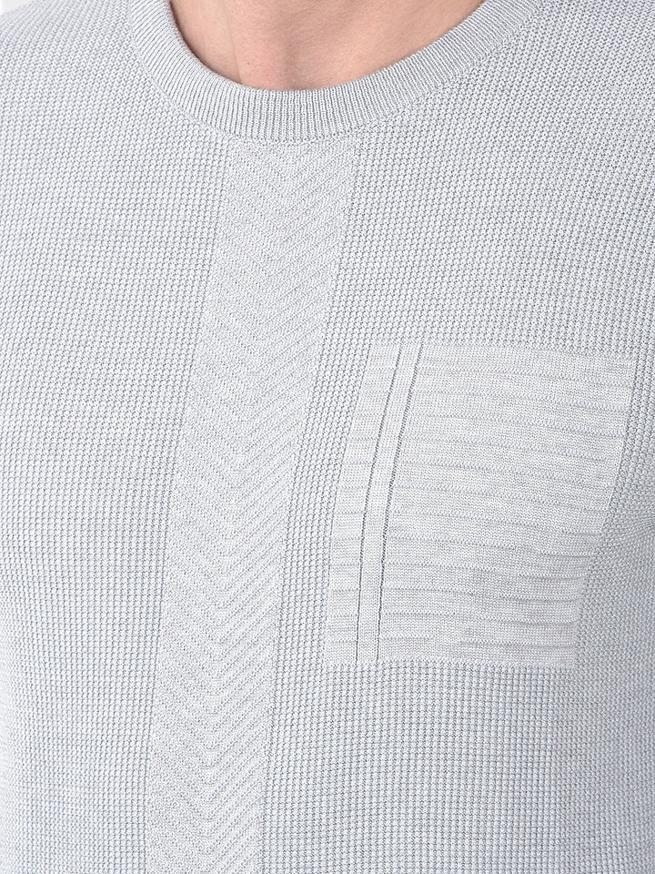 COBB LIGHT GREY SELF-DESIGN ROUND NECK SWEATER