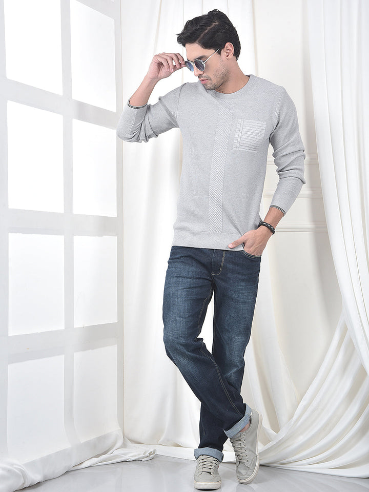 COBB LIGHT GREY SELF-DESIGN ROUND NECK SWEATER