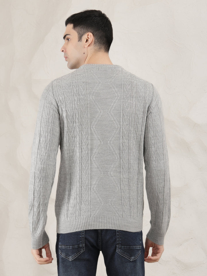 cobb light grey self-design round neck sweater