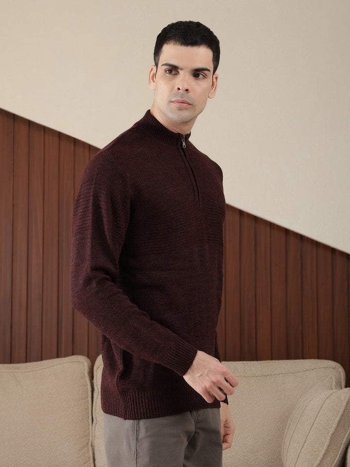 COBB SOLID WINE ROUND NECK HALF-ZIPPER SWEATER