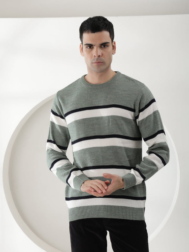 cobb light green striped round neck sweater