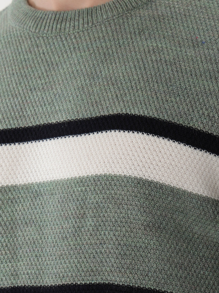 cobb light green striped round neck sweater