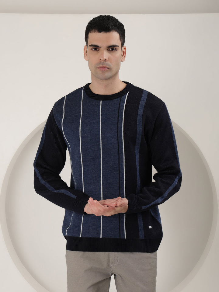 cobb royal blue striped round neck sweater