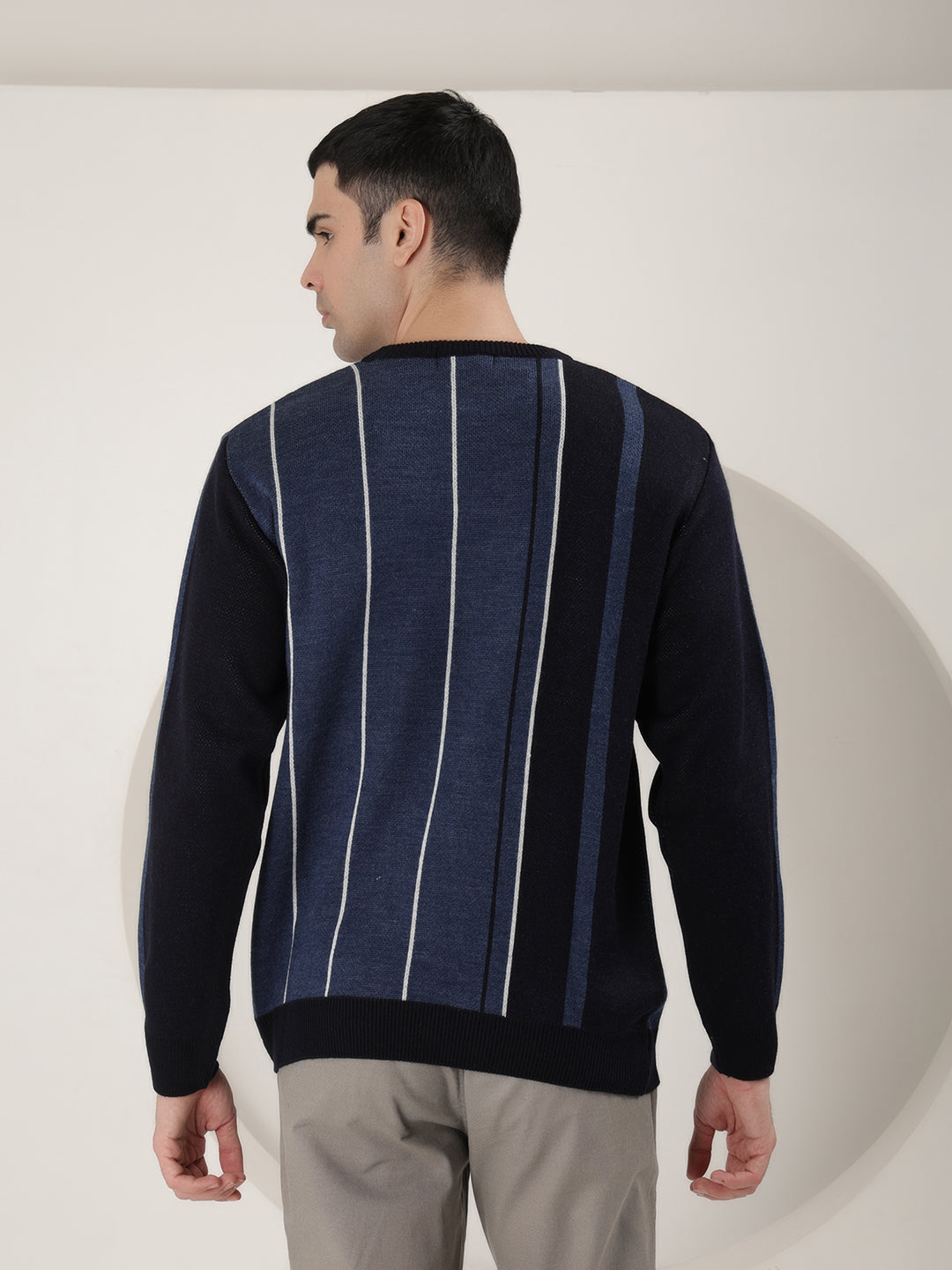 cobb royal blue striped round neck sweater