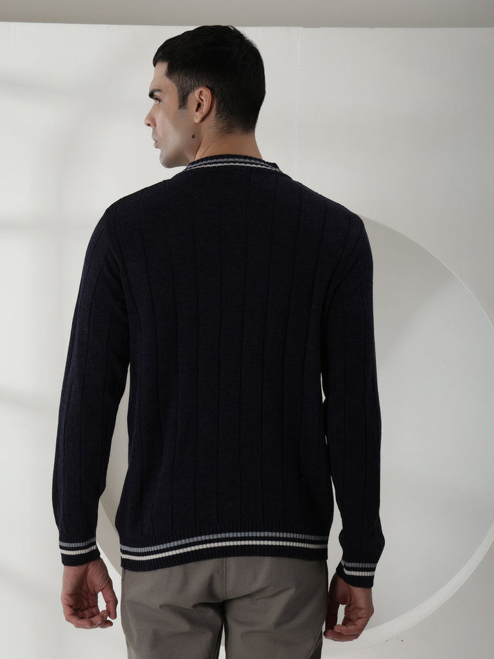 cobb navy blue striped round neck sweater