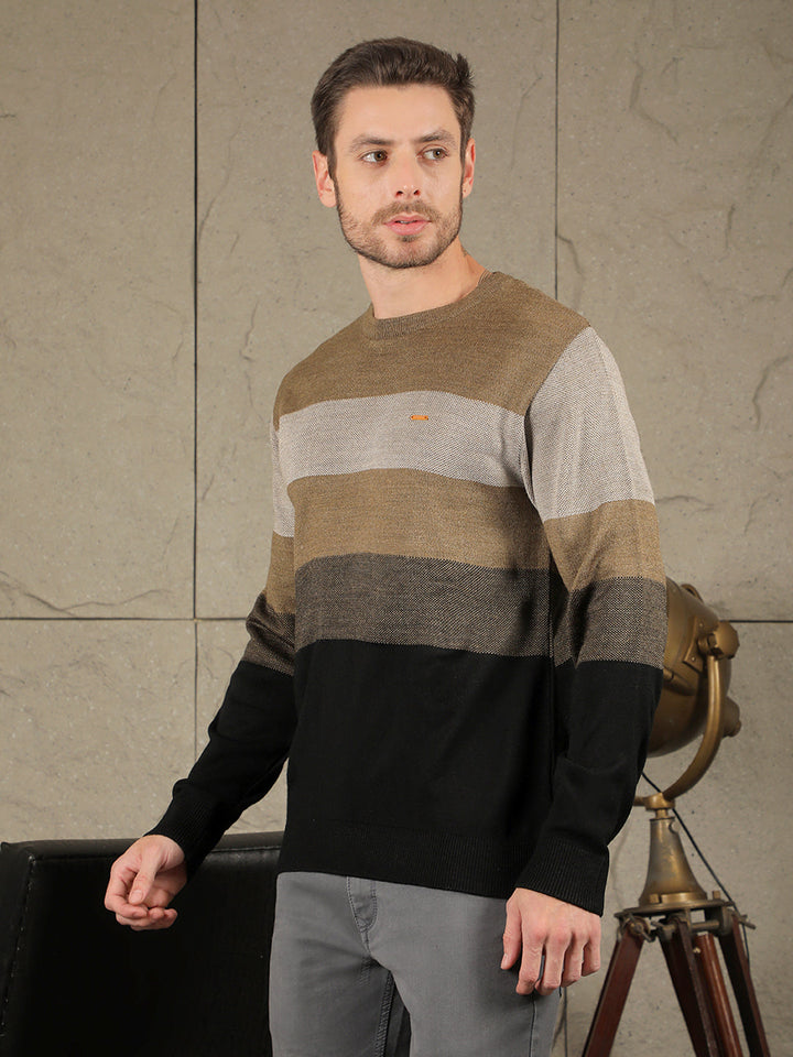 COBB BROWN BLACK COLOUR BLOCK ROUND NECK SWEATER