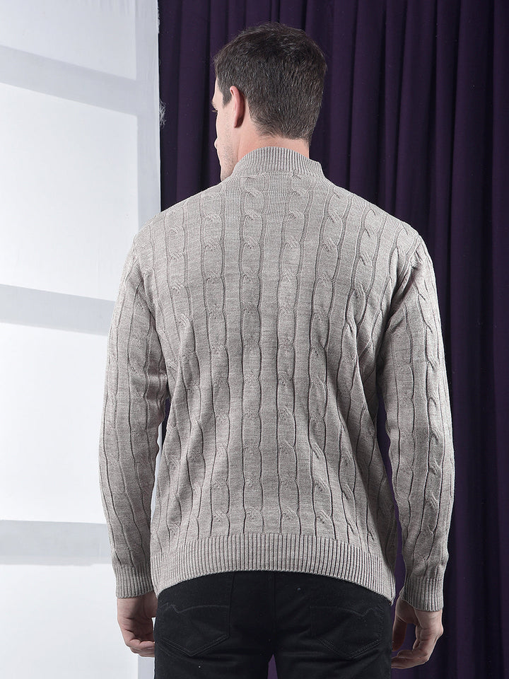 cobb beige self-design half-zipper sweater