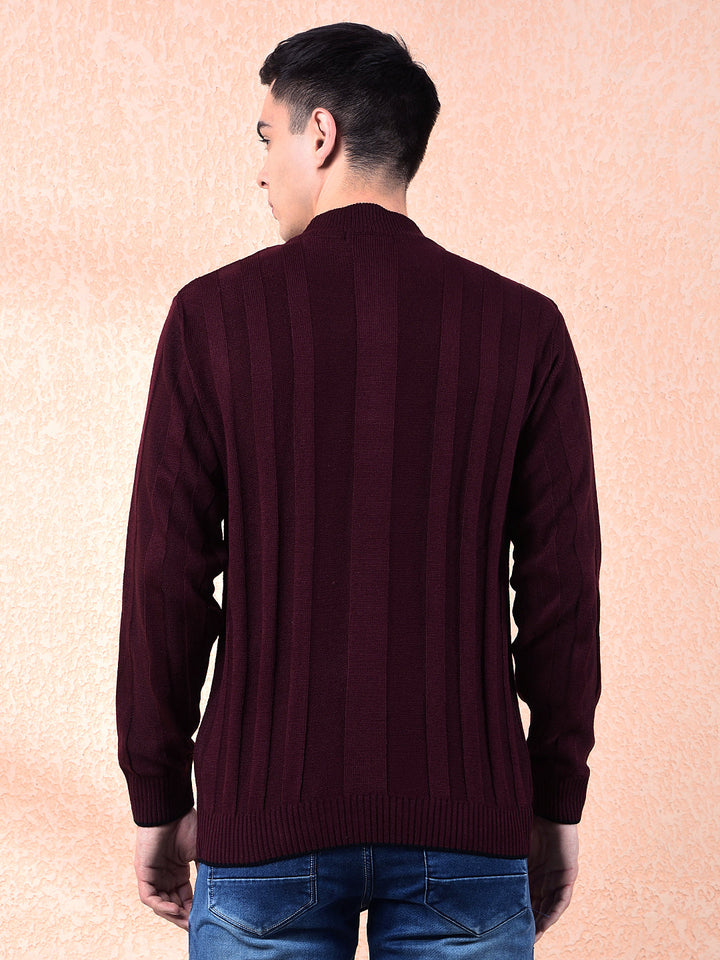 cobb mehroon self-design zipper sweater