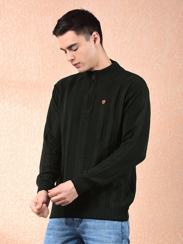 cobb olive self-design zipper sweater