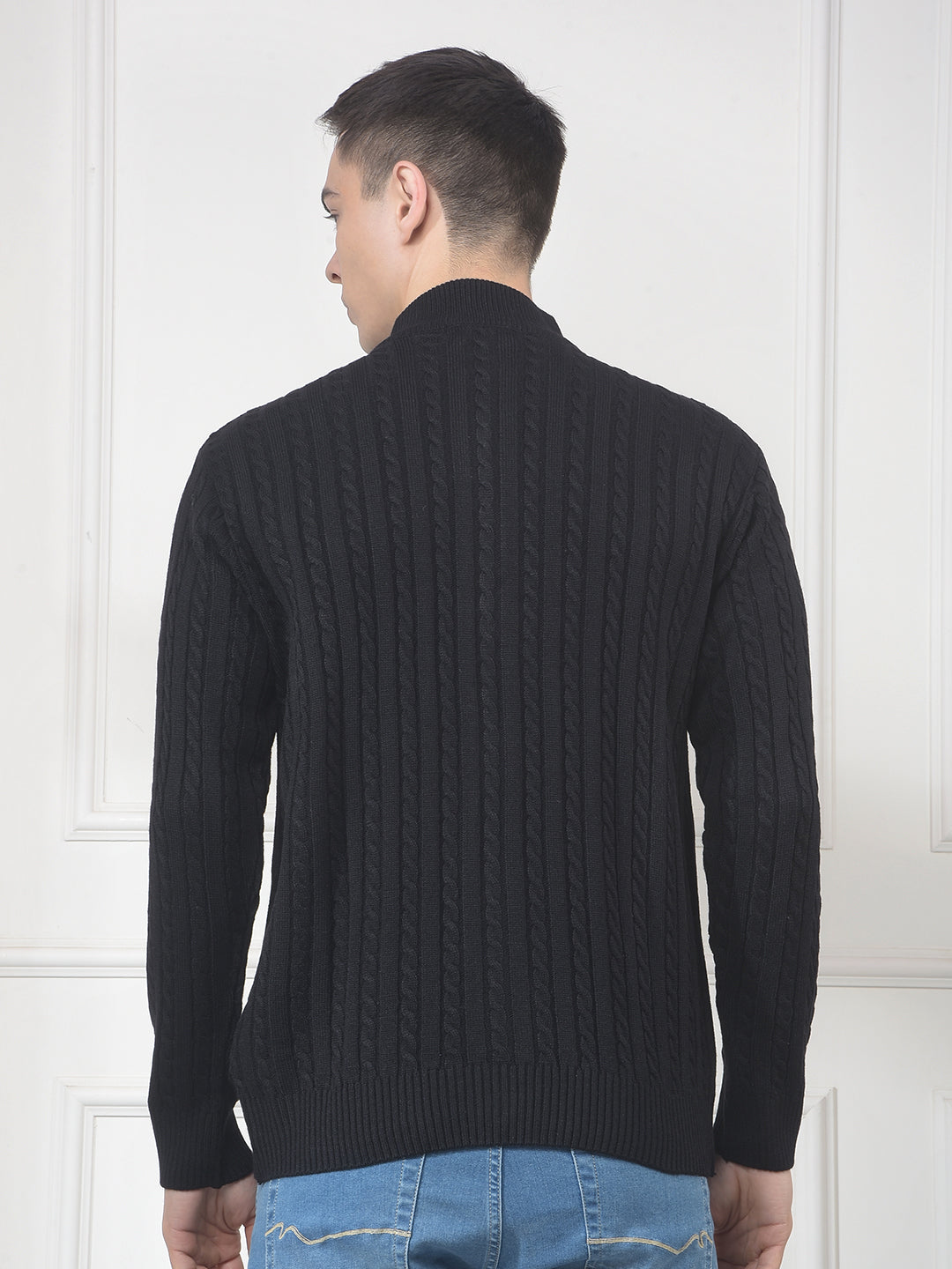 cobb black self-design zip-up sweater