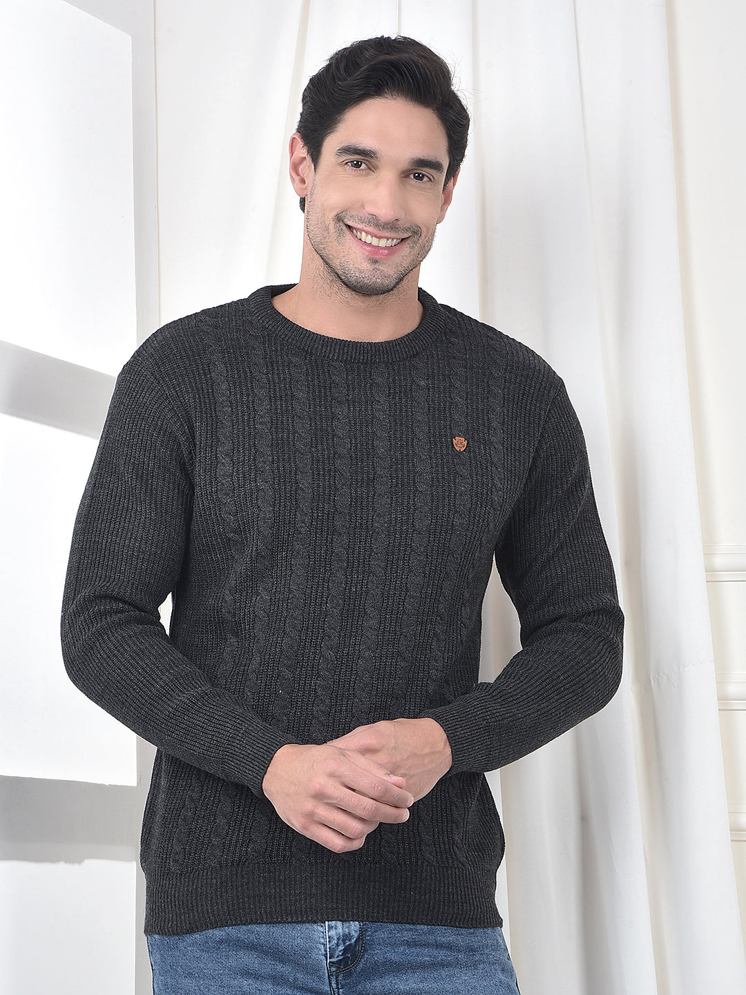 cobb anthra self-design round neck sweater