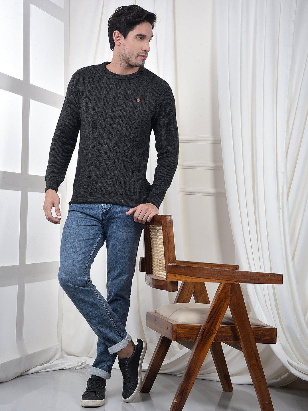 cobb anthra self-design round neck sweater