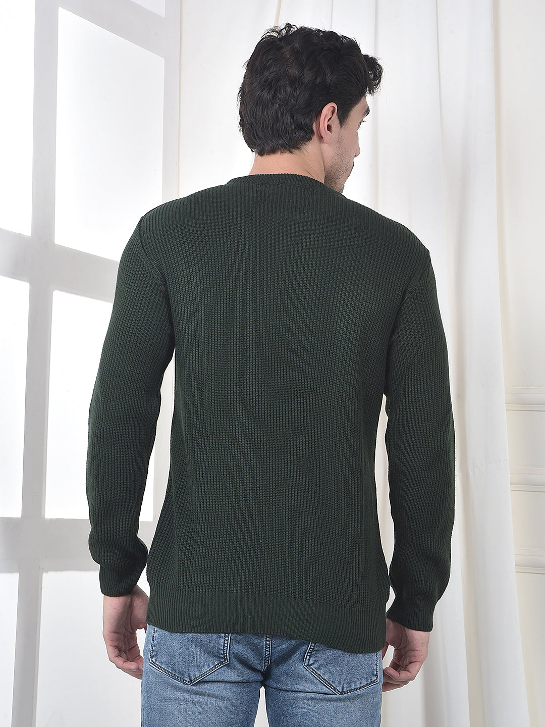 cobb olive self-design round neck sweater