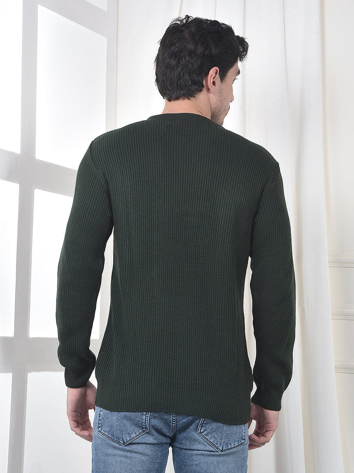 cobb olive self-design round neck sweater