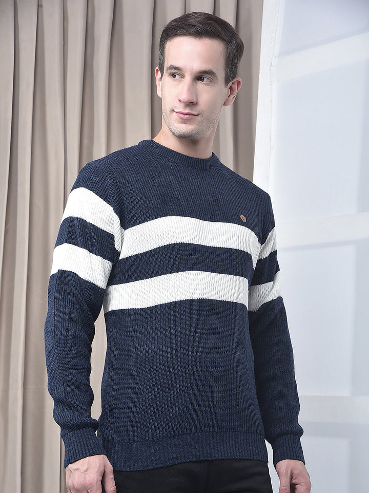 cobb navy blue striped round neck sweater