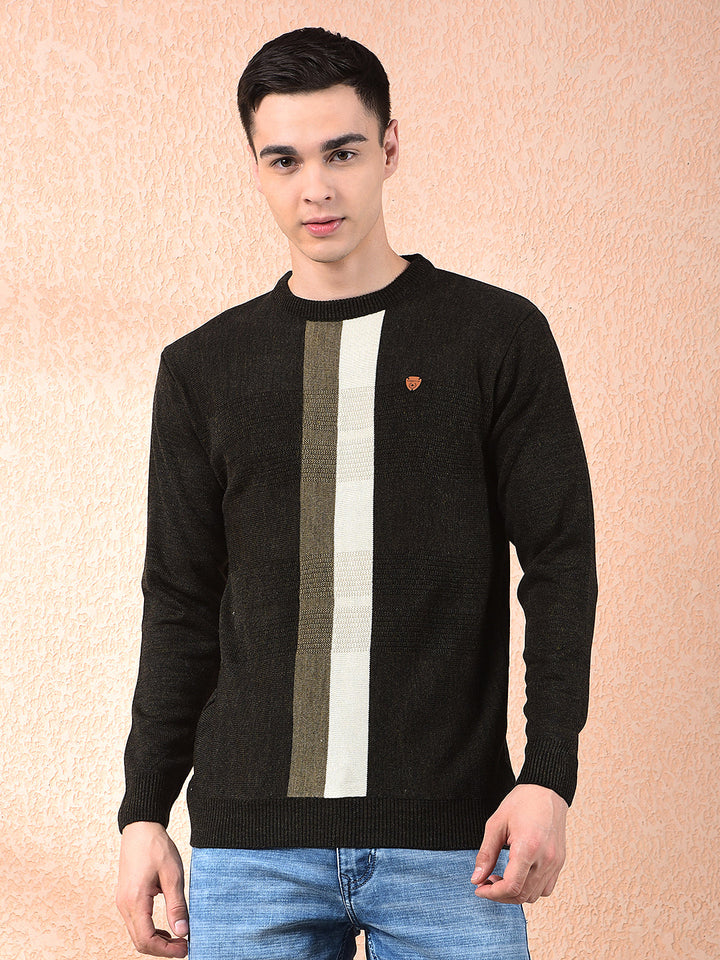 cobb olive striped round neck sweater