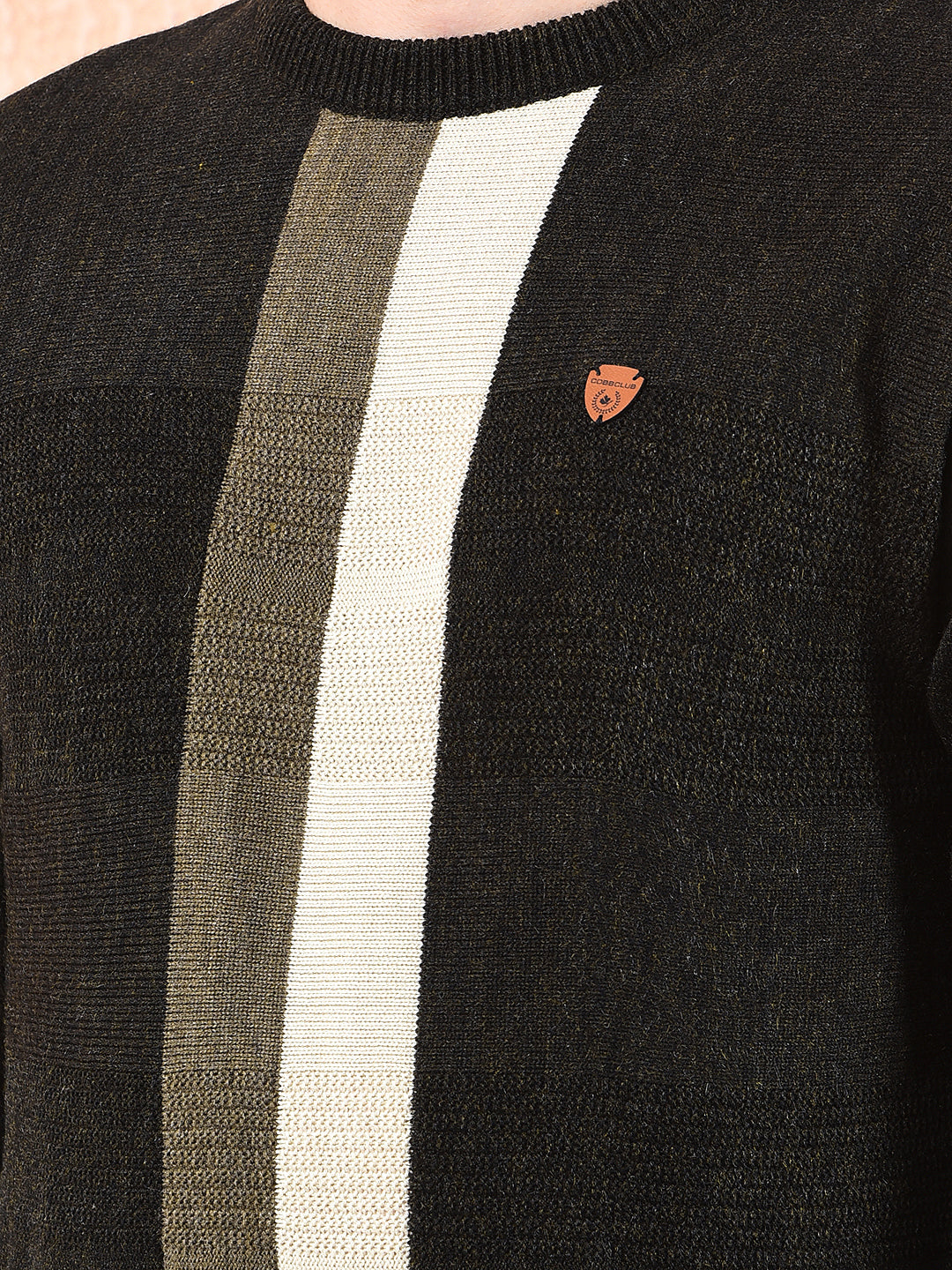 cobb olive striped round neck sweater