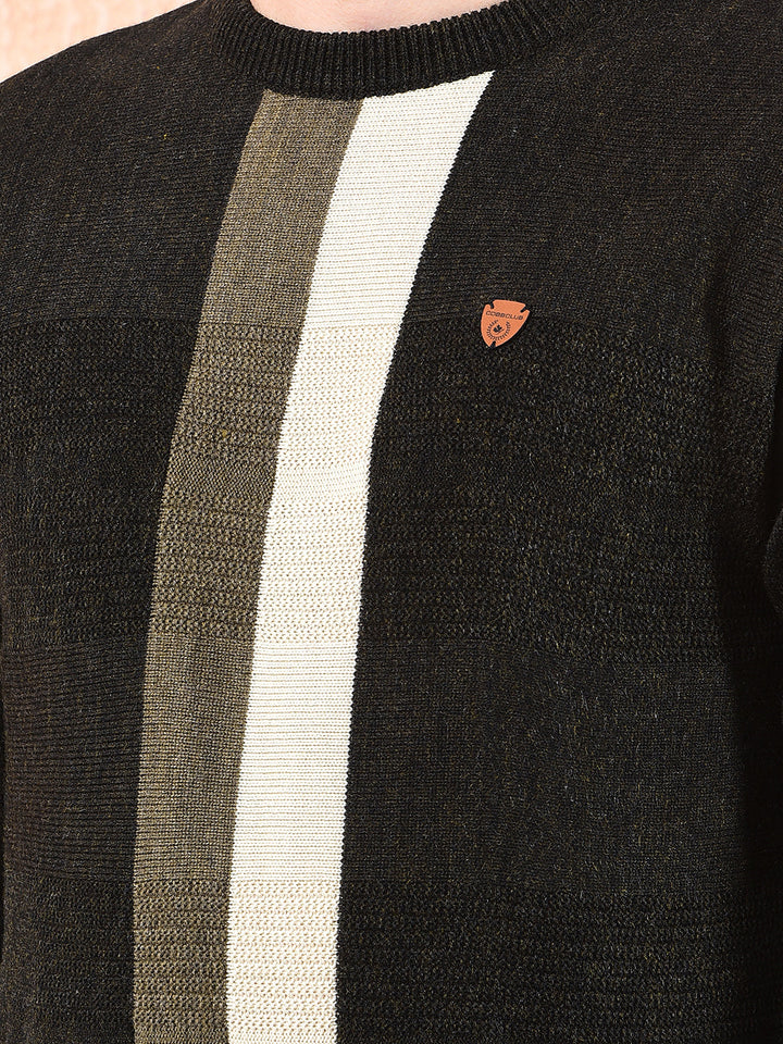 cobb olive striped round neck sweater