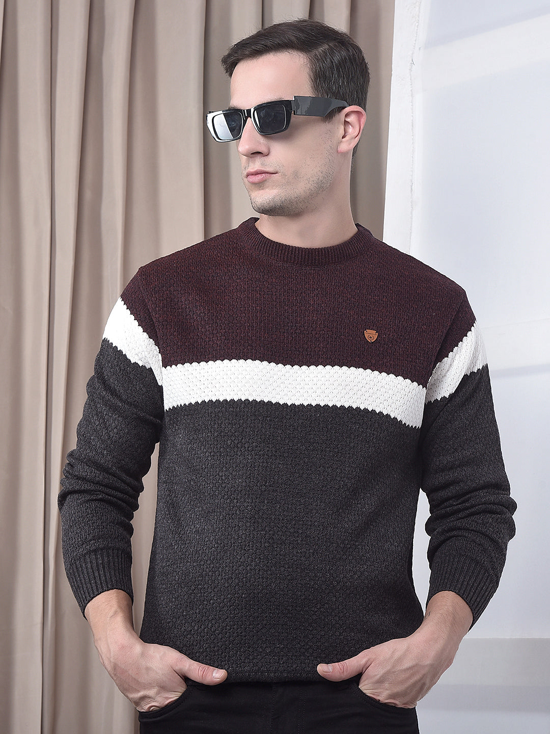 cobb anthra color-block round neck sweater
