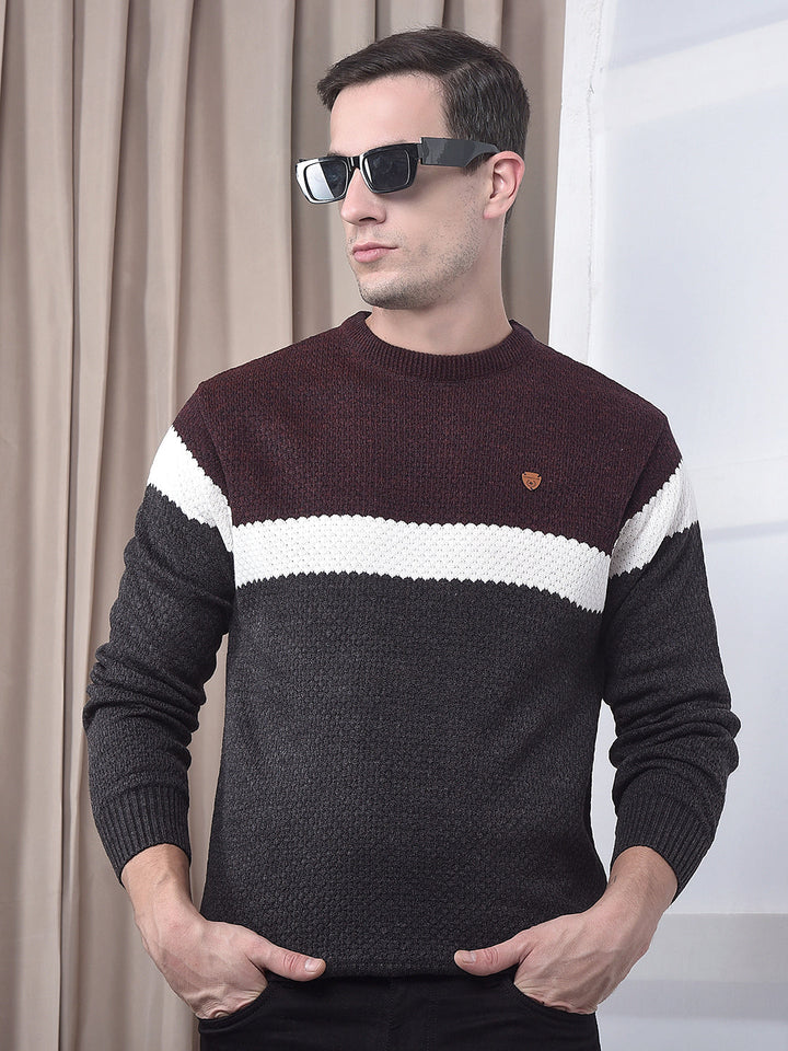 cobb anthra color-block round neck sweater
